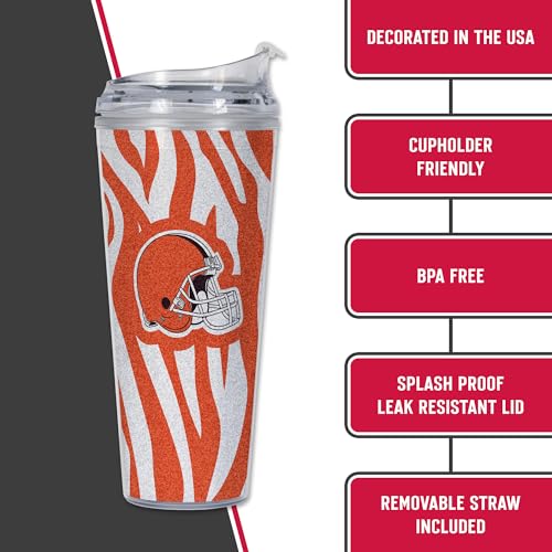 Image of Rico Industries NFL Football Glitter 24oz Acrylic Glitter Tumbler with Hinged Lid, Officially Licensed Double Wall Tumbler with Straw