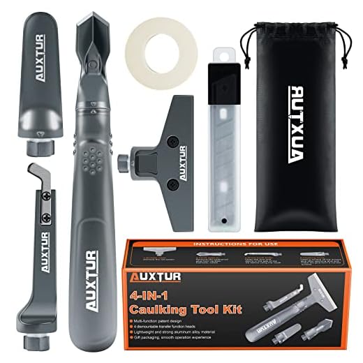 AUXTUR Aluminum Caulking Tool, 4 in 1 Sealant Finishing Tool Kit(Stainless Steelhead), Scraper Tool, Grout Removal Tool, Caulk Remover for Bathroom, Kitchen, Floor, Window, Sink Joint, Frames Seal