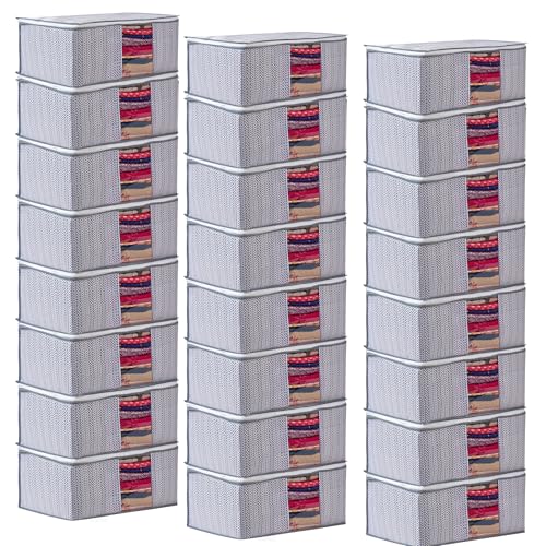 Image of Non-Woven Saree Covers with Zipper & Transparent Window | Clothes Storage Bags for Wardrobe Organization | Dustproof Garment Storage for Sarees, Dresses, and Clothes (Grey, PACK OF 24)