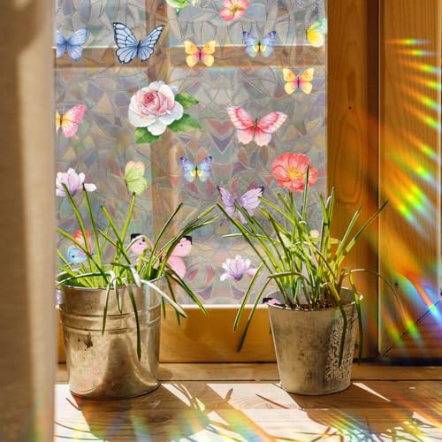 Vinilo decorativo para ventana mariposa y flores 15.75 x 40 in miniatura 4