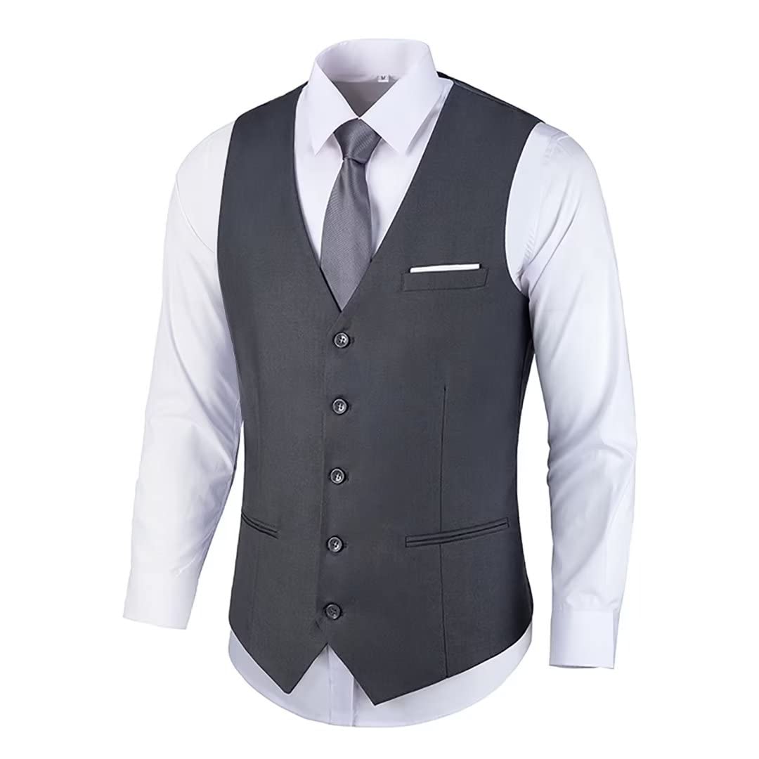 Bakerbear Mens Suit Vests V-Neck Casual Vest Dress for Men Formal Tuxedo Wedding Vests Men's Waistcoat