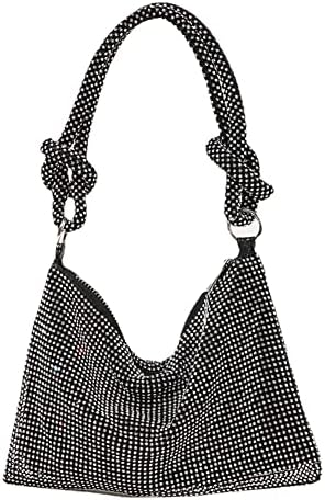Rhinestone Purses for Women Chic Sparkly Evening Handbag Bling Hobo Bag Shiny Silver Clutch Purse for Party Club Wedding