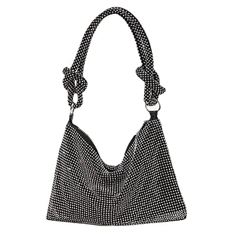 GSenhui Women's Clutch Glitter Evening Bag Shoulder Bag Elegant Handbag with Zip Rhinestone Clutch Shoulder Bag Wallet for Prom Party, black Cover