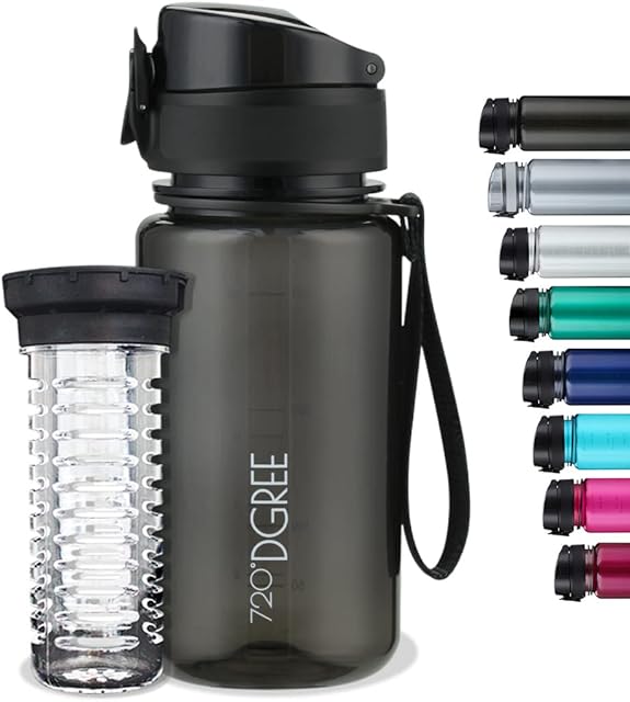720°DGREE Water Bottle Kids uberBottle - 350 ml crystalClear +Fruit-Infuser - BPA-Free Tritan, Leakproof, Reusable Drinking Bottle - Waterbottle for Children, Kindergarten, School, Sport Travel