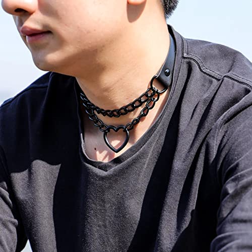 MANFNEE PU Leder Choker Punk Emo Herz Anhänger Kette Choker Halsband Halskette für Frauen verstellbar