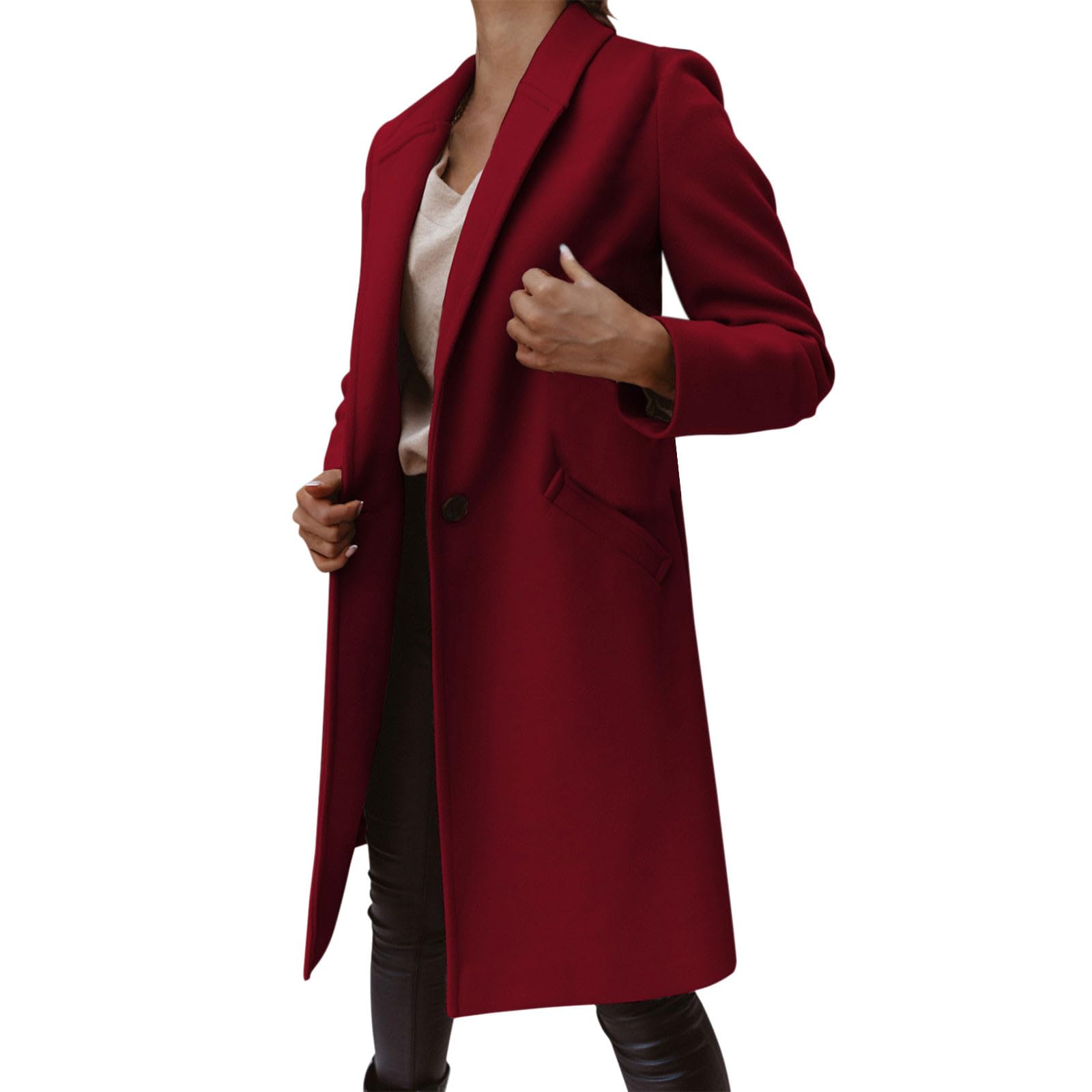 TEPTDirio Womens Classic Trench Coat Lapel Collar Open Front Long Jacket Wool Blend Pea Coat Winter Slim Fit Jackets Sale Clearance Overcoat Outwear
