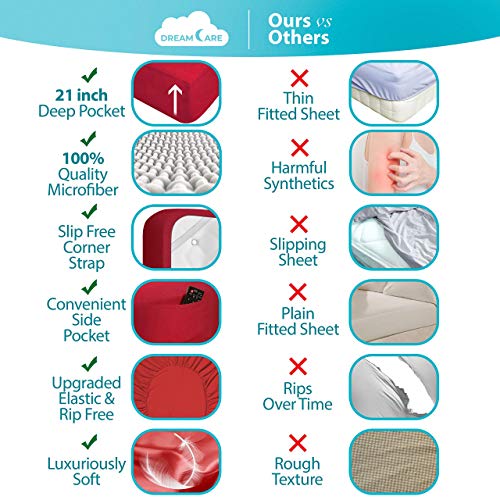 Image of DREAMCARE King Size Sheets Set - 6 pcs Breathable Cooling Sheets King Size | up to 21 inch Extra Deep Pocket King Sheet Set with Side Pockets - Extra Soft 100% Double Brushed Hotel Luxury Bedding - Burgundy