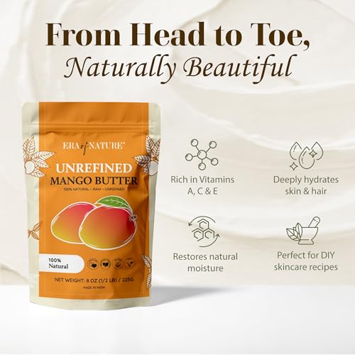 era of nature Organic Unrefined Raw Mango Body Butter Block 8oz - Moisturizing Mango Seed Raw Butter Bar for Skin & Hair, DIY Lip Balm Base, Cream, Soap & Lotion Making Supplies Kit, Personal Skincare - Image 3