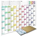 Jahresplaner Wandkalender 2026 - DIN A1 Wandplaner - Großer XXL Jahreskalender gefaltet - mit Feiertage und Schulferienübersicht - optimale Jahresplanung und Urlaubsplaner (Bunt, 1)