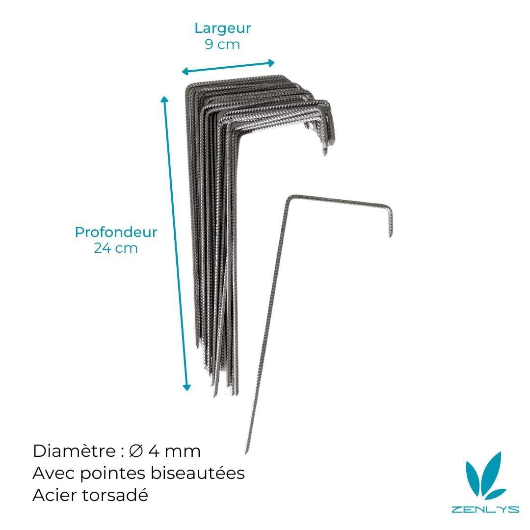 Lot de 100 Agrafes Spécial Sol Dur ou caillouteux Fixation Métal pour Toile de paillage ou géotextile avec Pointes biseautées 24cmX9cmX4cm