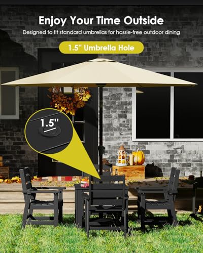 Image of GREENVINES 5-piece Patio Dining Set, HDPE Square Table & 4 Chairs, Black