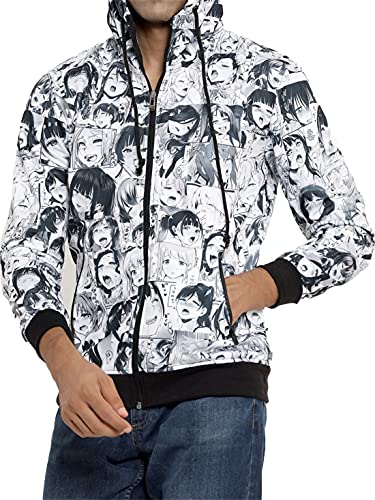 Image of ComicSense.xyz Unisex Adult Anime Hoodie for Men and Women, Ahegao Printed Hooded Neck Cosplay Anime Hoodies