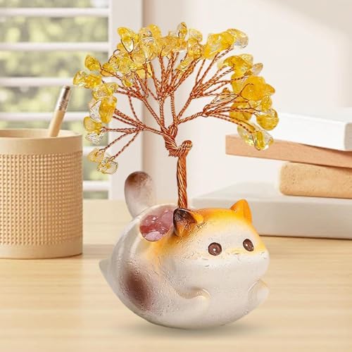 Figurine chaton mignon citrine et arbre minéral haut de gamme - 4