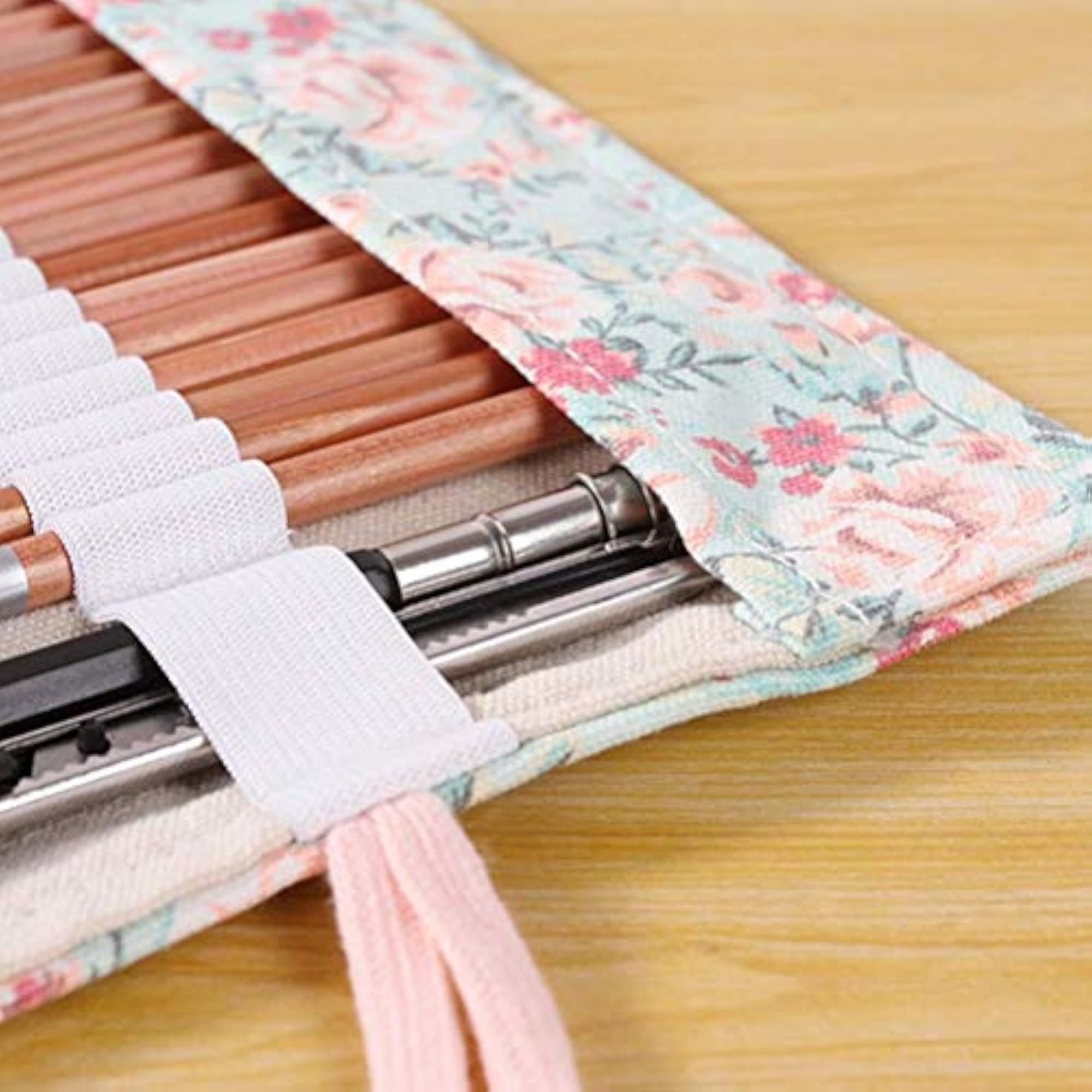 Canvas Roll Up Pencil Case - 72 Slot Fabric Wrap Organizer