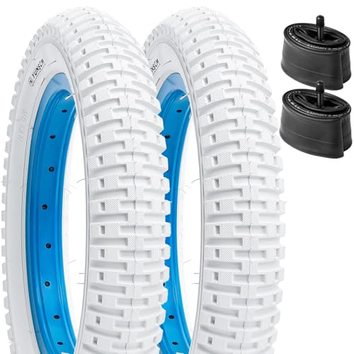 YunSCM 2本セット,14 1.95 タイヤ ホワイト,14x1.95 53-254 自転車タイヤ カラー+ 14x1.75/2.25 チューブ 肉厚 米式バルブ32mm,適用14 インチ 1.95 マウンテンバイク、クロスバイク,Y-262(白)