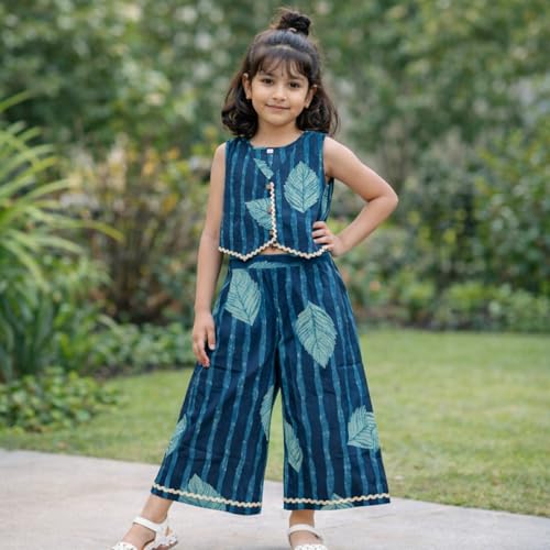 Image of The Magic Wand Woven Digital Printed Co-ord Set For Kids Girls, Sleeveless Top With Palazzo Pant Two-Piece Western Stylish Clothing Set For Festivals