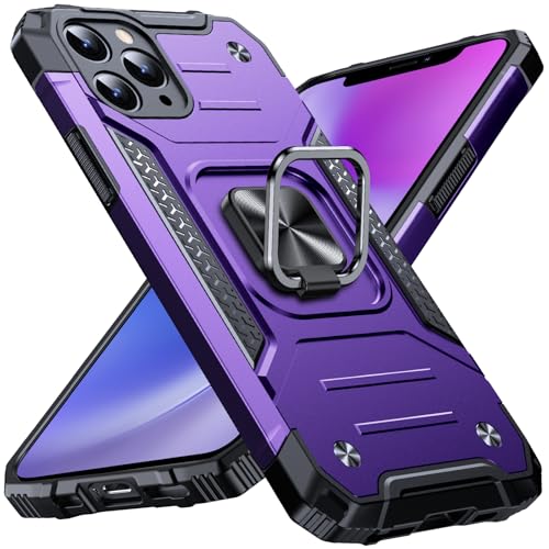 Image of Anqrp Heavy Duty Case for iPhone 11 Pro Case with Enhanced Ring Holder Grip Stand, Military Grade Shockproof Rugged Drop Protective Silicone Hard Slim iPhone 11 Pro Phone Case Cover,Purple