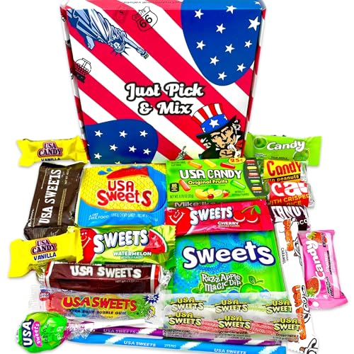American Sweets and Chocolate Gift Box Full of Well Known American Chocolate and USA Candy For Birthdays Get Well Soon and Thank you