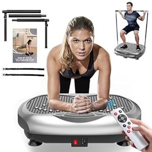 Natini Vibration Plate Exercise Machine – Whole Body Workout Vibration Platform Lymphatic Drainage Machine for Weight Loss Home Fitness w/Pilates Bar + Resistance Bands + Remote