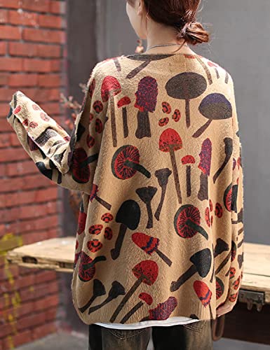 Image of YESNO Women Christmas Sweater Graphic Printed Oversized Pullover Sweaters Casual Loose Knit Tops S01