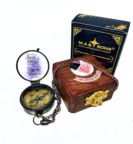 Brújula con caja de madera y candado, regalo romántico miniatura 4