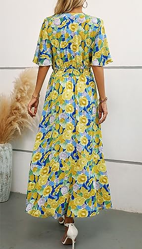 Image of Kormei Womens Short Sleeve Floral Maxi Dress High Low V-Neck Flowy Party Long Dresses