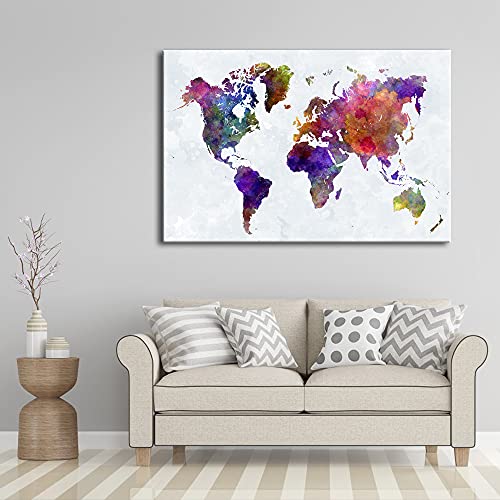 Wieco Art Old Colorful World Map Extra Large Modern Gallery Wrapped Giclee Canvas Prints Artwork Abstract Landscape Pictures Paintings On Canvas Wall Art For Living Room Home Office Decorations Xl #TOP2