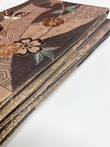 四寸帯(半巾帯) 桜と蝶柄 金糸 両面使えます 正絹 - 製品詳細