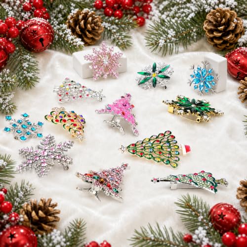 Image of Qenk 12PCS Christmas Pins and Brooches Set with Christmas Tree, Snowflake