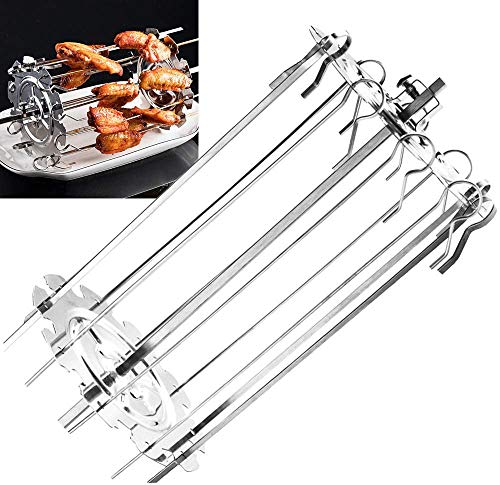 Edelstahl Grillrondell für Grillspieß, Universal Spieß-Gestell für Rotisserie, 10 Spieße für Shish Kebab, Schaschlik, Fisch, Geflügel, Obst