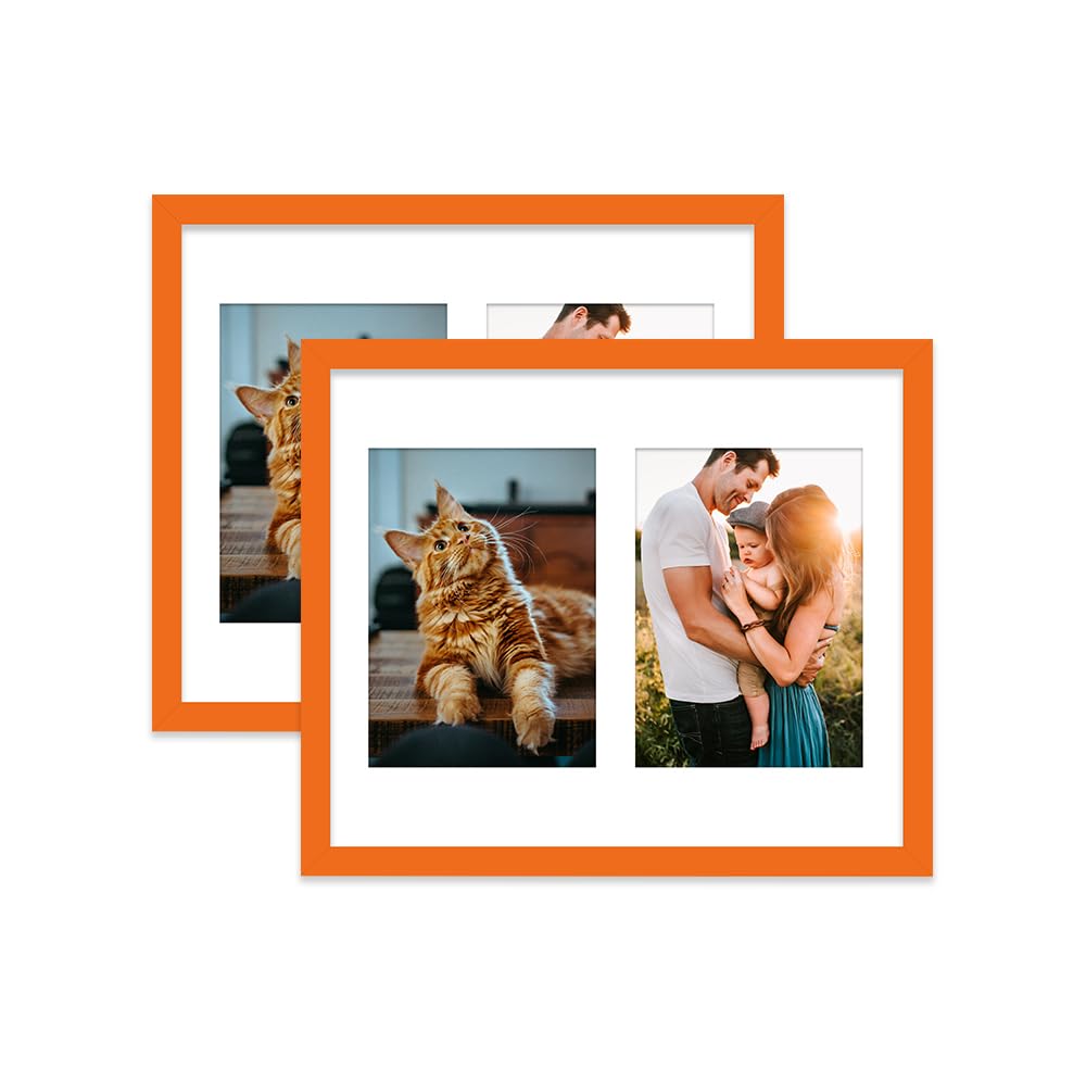 Orange Multi Photo Frame - Holds 2 x 7x5 Pictures, Family Collage Picture Frame for Wall Display, 12x10 Frame size, Set of 2