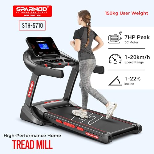 Image of Sparnod Fitness STH-5710 High-Performance Treadmill, Hydraulic Foldable Running Machine, Auto Incline 0-22%, 7HP Peak DC Motor, 1-20km /h Speed, 24 Preset Programs, Bluetooth Speakers, 150kg Capacity
