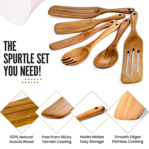 Wooden Spurtle Set Of 6, Sturdy, Smooth And Comfy Acacia Wood Utensils Set, Wooden Spatula Set, Spurtles Kitchen Tools Wooden Spatula For Cooking, Stirring, Mixing, Serving, Flipping #TOP5