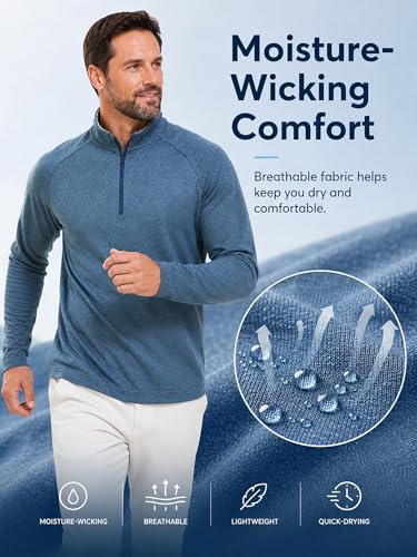 Image of Golf Quarter Zip Pullover for Men Mock Neck 1 /4 Zip Lightweight Athletic UPF 50+ Men's Long Sleeve Golf Sweatshirt