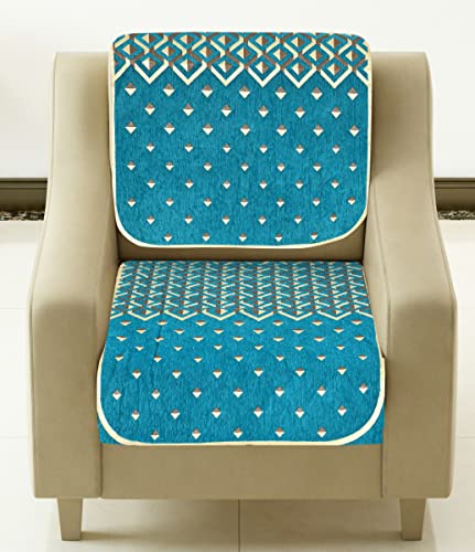 Image of Premium 5 Seater Printed Sofa Cover Set 3,1,1 Seater 10 Pieces Sofa Back Slip Panels, Protector for Single Seater (Sky Blue, 3+1+1 with Cushion Covers)