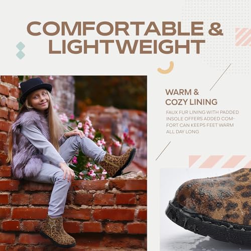 TZJS Girls Ankle Boots Girl's Glitter Chelsea Boot Kids Warm Low Heel Short Booties Girl Outdoor Shoes with Side Zipper for Toddler/Little Kid4