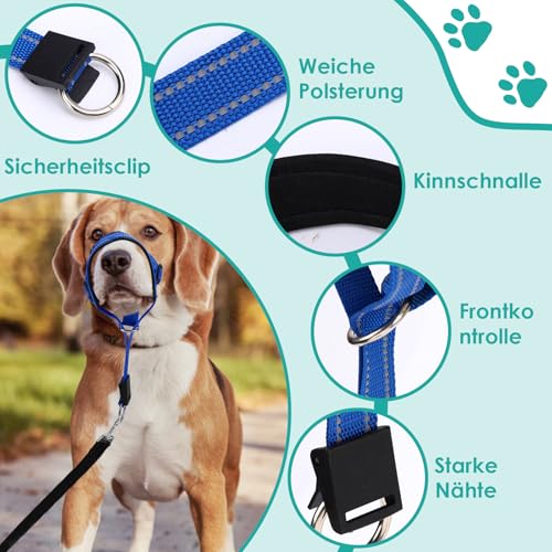 Halti Für Große Hunde, Hundehalfter Mit Gepolstertem Stoff, Verstellbar Ziehen Verhindert Halti Kopfgeschirr, Weich Anti-Zug-Halsband Für Große Hunde (Blau, L (Schnauze: 11,6-14,8zoll))
