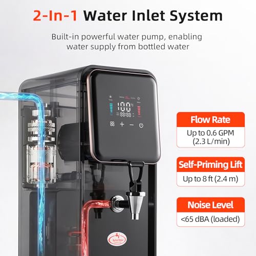Image of Hot Water Dispenser, 1600W Commercial Hot Water Boiler with Dual Water Inlet Options (Water Pump and Water Source Connection), 50L(13Gal) /H Large Hot Beverage Dispenser, 12L