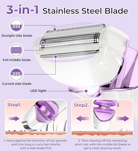 Pritech TGLD-8001-PUR Electric Shaver For Women - Cordless Ladies Shaver, Lady Razor For Legs, Arm, Underarms, Bikini, Usb Rechargeable Razor Wet & Dry Waterproof Razor thumb #2