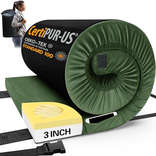 CYMULA CertiPUR-US Memory Foam Camping Mattress Pad, Portable Foam Sleeping Pad for Camping, Roll up Kids Sleeping Mat Floor Mattress Guest Floor Bed for Sleepover, Car, Tent SUV Cot Mattress by CYMULA - Used condition - US$106.65