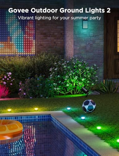 Image of Govee Outdoor Ground Lights 2, 100ft for Patio Decorations, 30 Pack | RGBIC Pathway With 100LM Warm White, IP67 Waterproof for Garden, Splitter Connector, Works With Alexa, Google Assistant