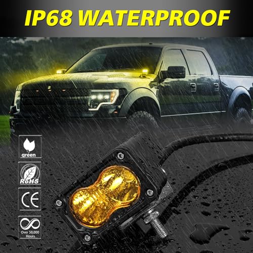 Image of Yellow LED Pods 3 inch 40W CREE LED Ditch Lights Off Road Lights | High Intensity CREE LEDs, Spot Flood Combo Small Yellow LED Fog Chase Lights for Truck Motorcycle SUV UTV ATV Dirt Bike
