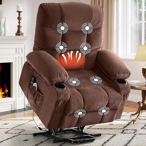 KWKSV Power Lift Recliner Chair for Elderly,8-Point Vibration Massage & Heat,Electric Lift Chair with Two Cup Holders,4 Side Pockets,Extended Footrest for Living Room