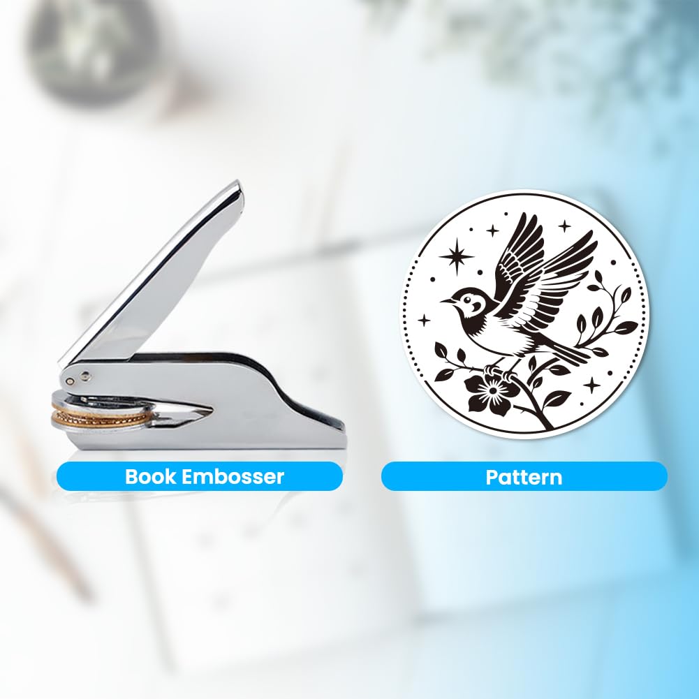 ANATTASOUL Timbro per libri personalizzato con motivo di rami di fiori e uccelli, durevole timbro per biblioteca con manico per carta, libri, buste, inviti, certificati, regali