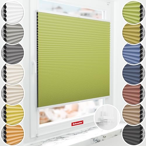 Schuette® Wabenplissee ohne Bohren ● Blackout x Honey ● Green Tea (Grün) ● 110x200cm (Breite x Höhe) ● Suprafix Klemmhalter Incognito X ● 60 Sekunden Montage