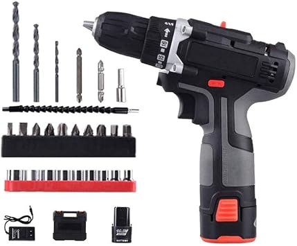 Lithium-Ion Cordless Power Drill Driver Set Impact Wrench LED Lithium-Ion Brushless Compact Drill Home Tool Kit with 2 Battery and Charger