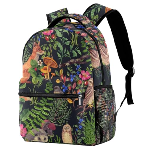 Sac à dos d'école forêt magique multicolore avec hérisson et hibou pour le quotidien