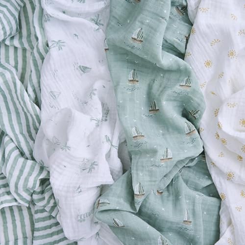 Image of aden + anais Boutique Organic Swaddle Blanket 4-Pack - 100% Organic Cotton Muslin, Large, Soft, Breathable Receiving Blankets for Infants - Lightweight Multi-Use Baby Swaddles, Sailing Seas