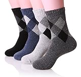 EBMORE Men’s Super Warm Wool Soft Winter Socks for Cold Weather - 4 Pack (Argyle)