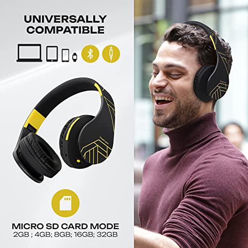 Image of PowerLocus Bluetooth Over-Ear Headphones, Wireless Stereo Foldable Headphones Wireless and Wired Headsets with Built-in Mic, Micro SD /TF, FM for iPhone /Samsung /iPad /PC (Black /Yellow)